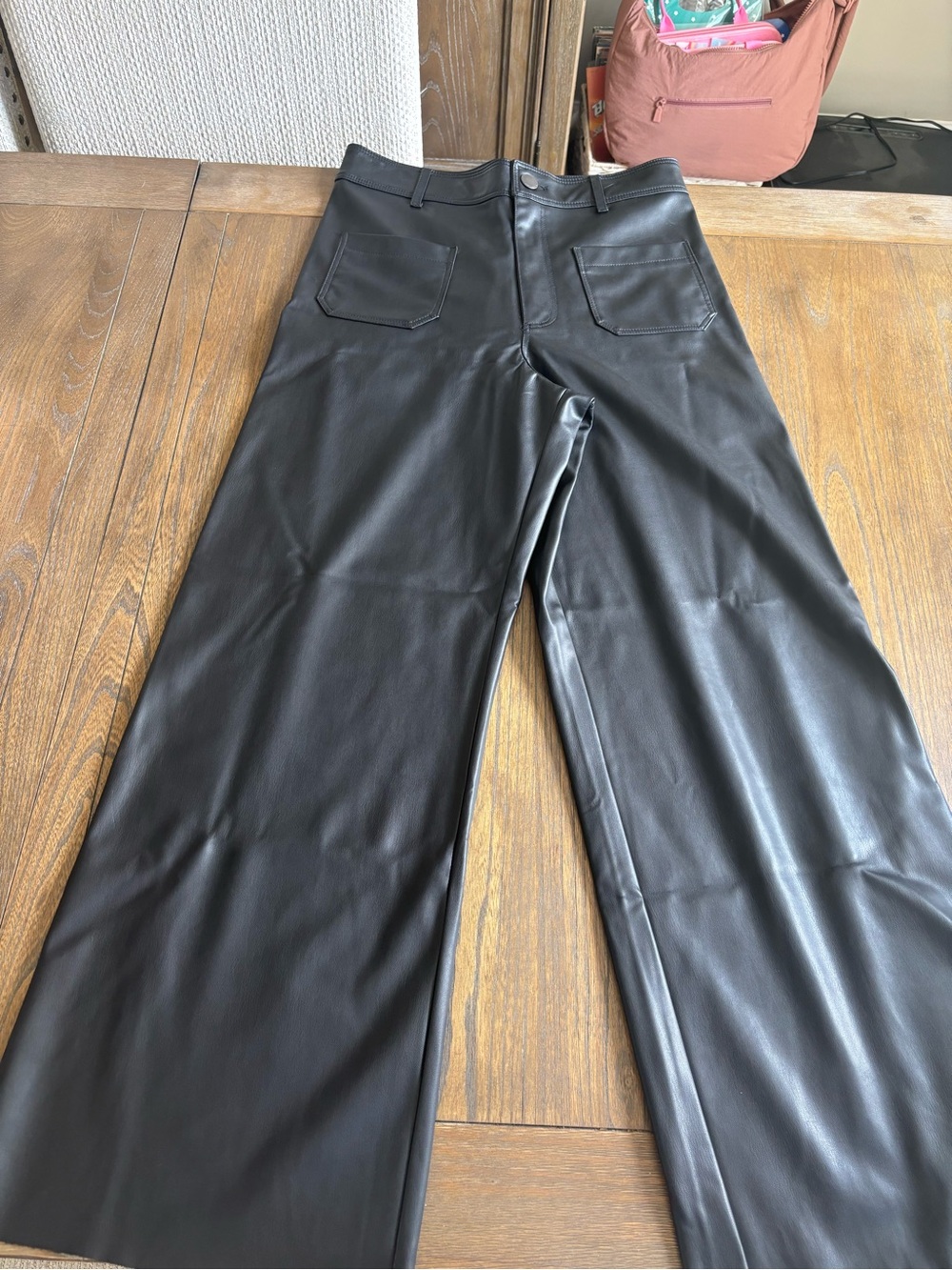 Zara Black Faux Leather Wide-Leg Trousers